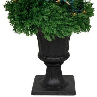  Northlight Real Touch™ Artificial Pre-Lit Cedar Double Spiral Topiary Tree, Clear Lights 4.5'