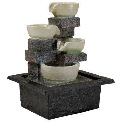  Northlight 11" LED Lighted Cascading 4-Tier Bowl Indoor Tabletop Water Fountain