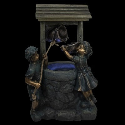  Northlight 35" LED Boy And Girl At A Wishing Well Water Fountain