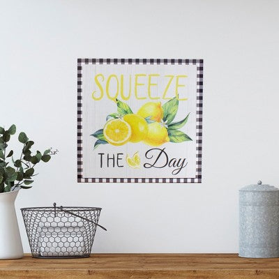  Northlight White And Black Gingham "Squeeze The Day" Decorative Lemon Wall Art 13.75"