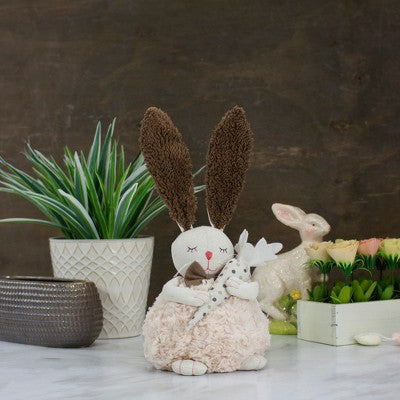  Northlight 14" Beige And Brown Plush Easter Bunny Rabbit Holding A Carrot Spring Figure