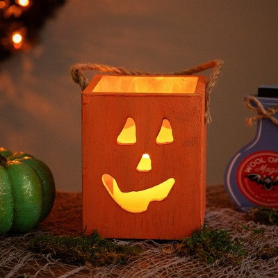  Northlight Small Orange Wood Jack O Lantern Halloween Candle Lantern - 6.25"