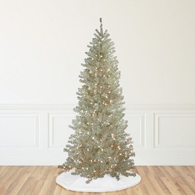  Northlight 9' Pre-Lit Artificial Christmas Tree Metallic Sheer Champagne Tinsel - Clear Lights