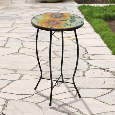  Northlight 19" Sunflower And Bumblebee Glass Patio Side Table