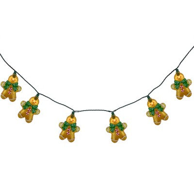  Northlight Gingerbread Man With Bowties Christmas Light Set - Clear - 7.5' Green Wire - 10ct