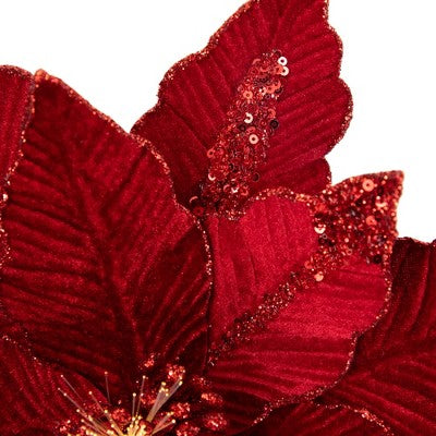  Northlight 20" Lighted Red Velvet Poinsettia Christmas Stem Spray