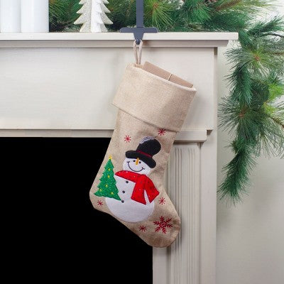  Northlight 19" Burlap Standing Snowman With A Tree And Snowflakes Christmas Stocking