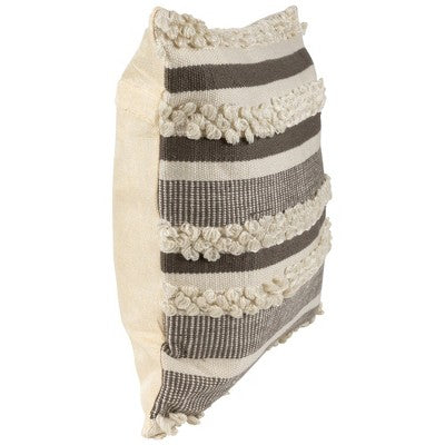  Northlight 20" Gray And Cream Handloom Woven Outdoor Throw Pillow