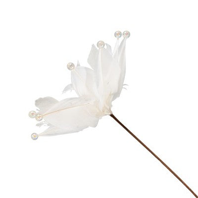  Northlight Beaded Feather Poinsettia Artificial Christmas Pick - 13.75" - White