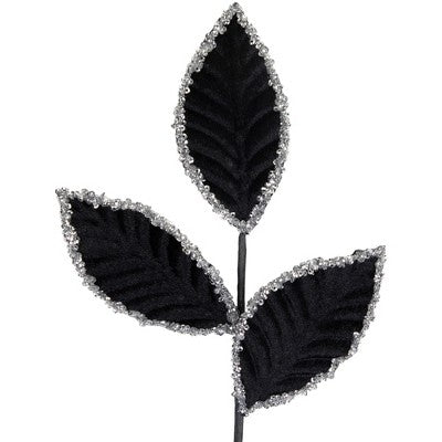  Northlight 26" Black And Silver Sequin Leaves Christmas Spray