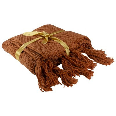  Northlight Golden Ochre Knit Throw Blanket With Tassels 50" X 60"