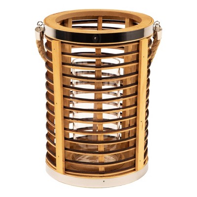  Northlight Rattan Glass Candle Lantern With Jute Handle - 11.5"