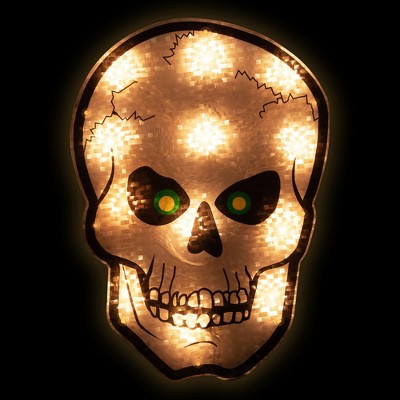  Northlight Lighted Holographic Halloween Skull Window Silhouette - 12" - Clear Lights
