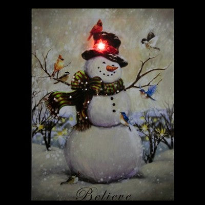  Northlight LED Lighted Snowman And Bird Friends Christmas Canvas Wall Art 15.75" X 11.75"