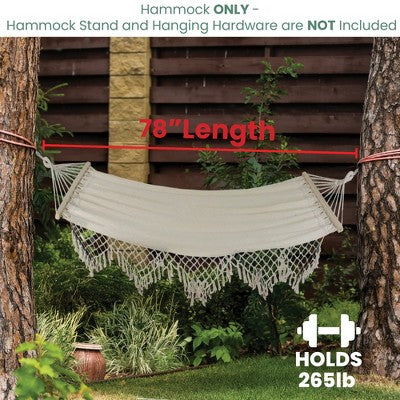  Northlight Macrame Cotton Hammock With Wooden Bars - 78" X 47" - Beige