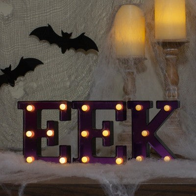  Northlight LED Lighted EEK Halloween Marquee Sign - 6.5" Purple Warm White Lights
