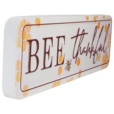  Northlight 20" White And Brown "BEE Thankful" Metal Sign With Honeycombs Wall Decor