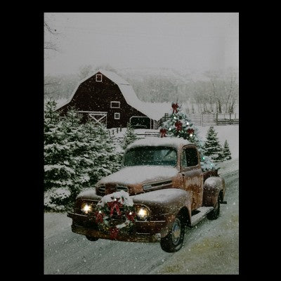  Northlight LED Lighted Fiber Optic Truck With Tree Christmas Canvas Wall Art 15.75" X 11.75"