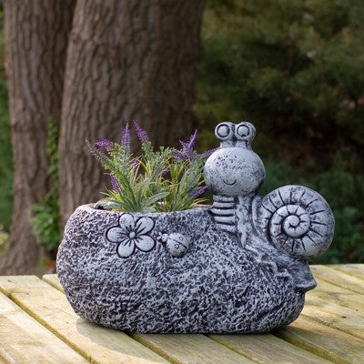  Northlight 15.5" Gray Snail, Flower, And Ladybug Outdoor Garden Planter