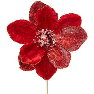  Northlight 18" Red Magnolia Glittered Christmas Stem Spray
