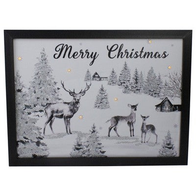  Northlight Lighted Black And White Winter Scene Merry Christmas Canvas Wall Art 11.75" X 15.75"