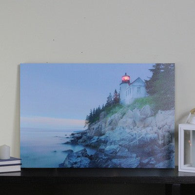  Northlight LED Lighted Lighthouse Home With Morning Sunrise Canvas Wall Art 15.75" X 23.5"