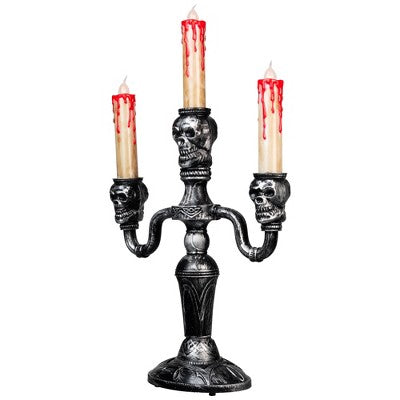  Northlight Antique-Style Skull Trio Flickering Halloween Candelabra - 13.75" - Amber Lights