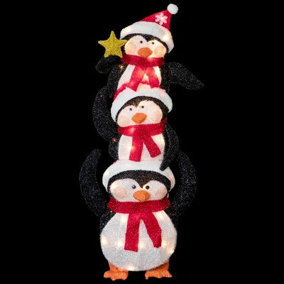  Northlight 41" Lighted Stacked Penguin Family Outdoor Christmas Decoration