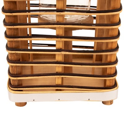  Northlight Rectangular Rattan Glass Candle Lantern With Jute Handle - 15.5"