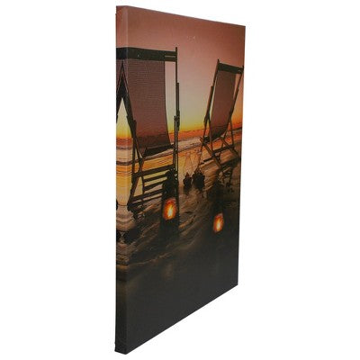  Northlight LED Lighted Sunset Beach Chairs With Lanterns Canvas Wall Art 15.75"