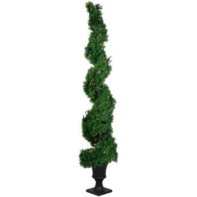  Northlight 5.5' Pre-Lit Artificial Cedar Spiral Topiary Tree In Urn Style Pot, Clear Lights