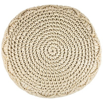  Northlight 18" Solid Cream Macrame Round Handmade Natural Cotton Pouf Ottoman