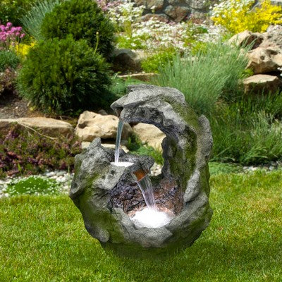  Northlight 32" Lighted Rock Waterfall Outdoor Garden Water Fountain