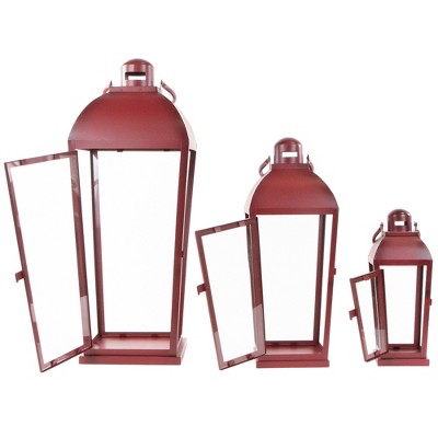  Northlight Set Of 3 Red Antique Style Candle Lanterns 23.5"