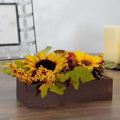  Northlight 10" Yellow And Brown Sunflowers And Leaves Fall Harvest Floral Arrangement