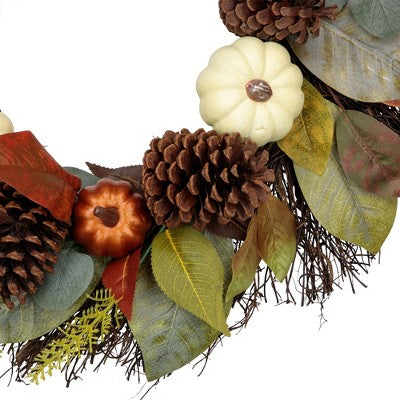  Northlight Pumpkin, Pinecone, And Gourd Artificial Fall Harvest Wreath, 24-Inch, Unlit