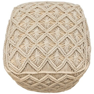  Northlight 18" Beige Handmade Macramé Natural Cotton Square Pouf Ottoman