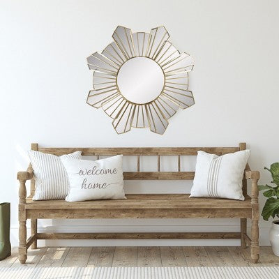  Northlight 25" Shiny Gold Sunburst Wave Glass Round Wall Mirror