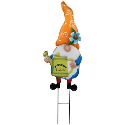  Northlight Welcome Friends Gnome Spring Outdoor Garden Stake - 22" - Orange