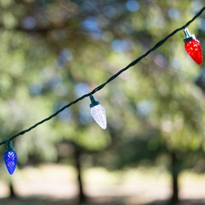  Northlight Patriotic LED C9 Faceted Christmas Lights - Red, White And Blue - 66' Green Wire - 100ct