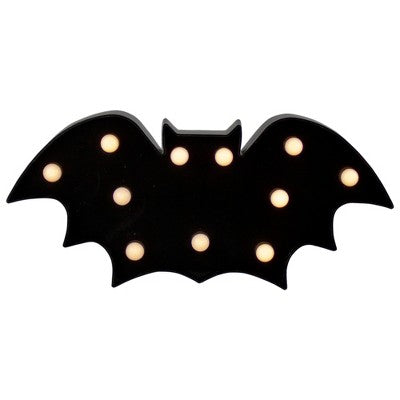  Northlight LED Lighted Bat Halloween Marquee Sign - 12" Black Warm White Lights