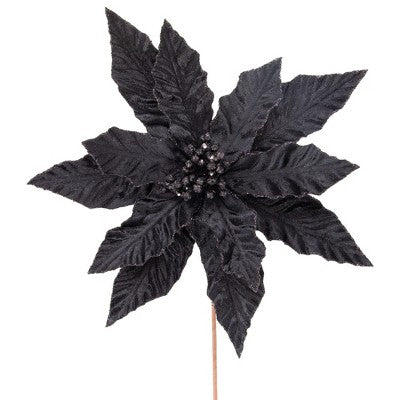  Northlight 26" Black Glittered Poinsettia Christmas Stem Spray