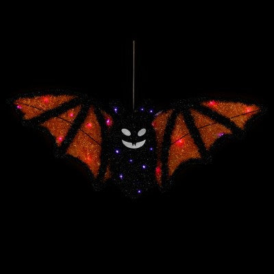  Northlight LED Lighted Bat Halloween Decoration - 25" - Black And Orange - Purple Lights