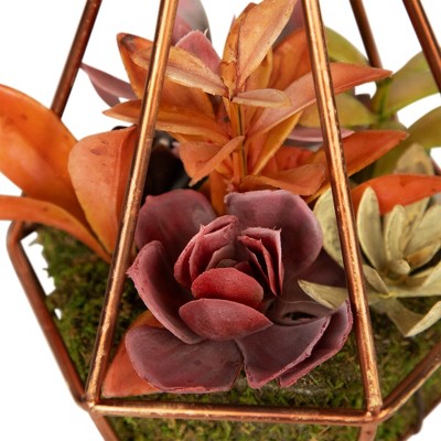 Northlight 9" Succulent Artificial Arrangement In Copper Wire Terrarium - Green/Brown