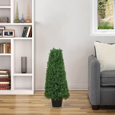  Northlight 30" Artificial Boxwood Cone Topiary Tree With Round Pot, Unlit