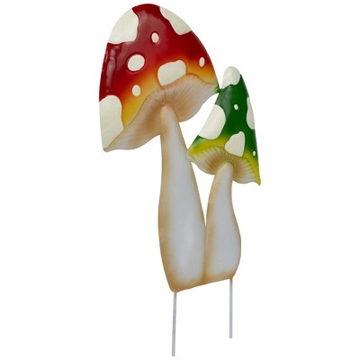 Northlight Double Mushrooms Outdoor Garden Stake - 16" - Red And Green
