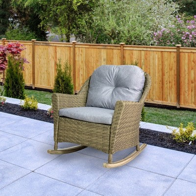  Northlight 34" Gray Resin Wicker Deep Seated Rocker Chair With Gray Cushions