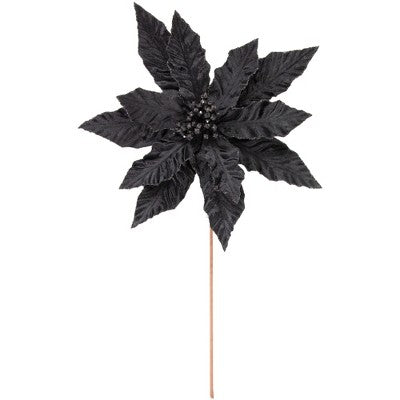 Northlight 26" Black Glittered Poinsettia Christmas Stem Spray