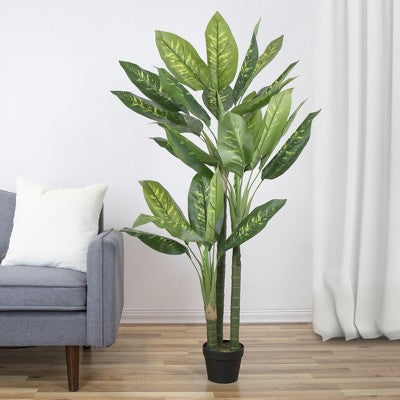  Northlight 59" Artificial Wide Leaf Green Dieffenbachia Potted Plant