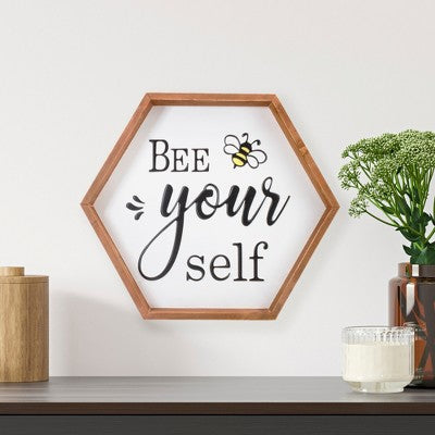  Northlight 16" Wooden Framed "Bee Yourself" Metal Sign Spring Wall Or Tabletop Decor